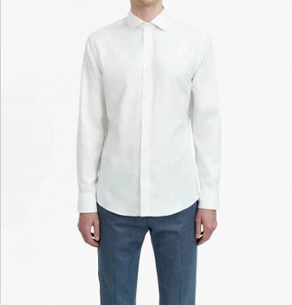 Tiger Of Sweden Adley C Herringbone Long Sleeve Shirt In Ivory/white