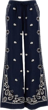 P.A.R.O.S.H. Embroidered Wide-Leg Linen Trousers with Adjustable Waistband