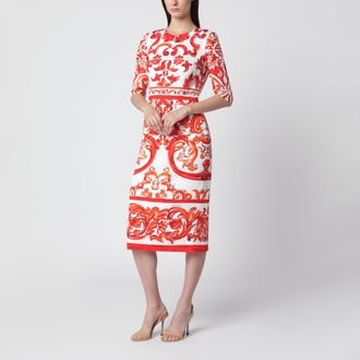 Dolce & Gabbana Fitted Maiolica-print silk charmeuse dress in orange