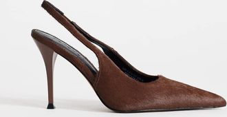 Topshop Anya - D&eacute;collet&eacute; con tacco alto e cinturino posteriore in vera pelle color castagna-Marrone