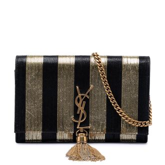 Saint Laurent Pre-owned Saint Laurent Metallic Striped Fabric Monogram Kate Tassel Wallet on Chain Ladies 0F8PZ7TQAXXELGQ2