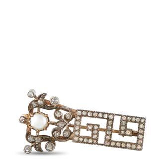 Luxury Bazaar Antique 14K Rose Gold and Silver Topped Rose-Cut 0.80ct Diamond Pearl Brooch MF19-091426