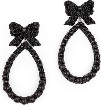 Deepa Gurnani Darana Beaded Bow Drop Earrings in Black at Nordstrom