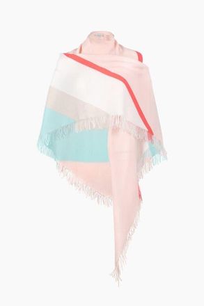 Kinross Cashmere Striped Fringe Triangle Wrap in Blush Multi at Nordstrom