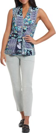 Tribal Frances Front Tie Sleeveless Blouse In Lagoon
