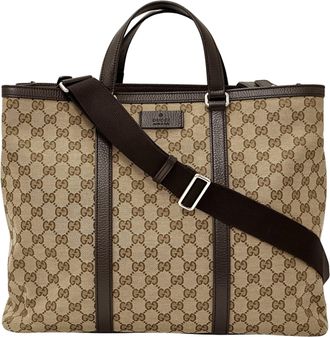Gucci Beige Brown Gg Canvas Handbag Shoulder Bag Tote Bag (Pre-Owned)