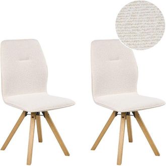 Beliani Set of 2 Boucle Swivel Dining Chairs Off-White Fabric Upholstery Metal Rotating Wooden Legs Base ALKALI