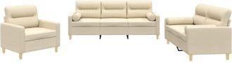 vidaXL Juego de sofás con cojines 3 piezas tela crema Vidaxl