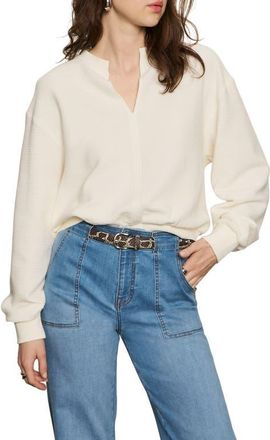Sanctuary Split Neck Cotton Blend Rib Top in Chalk White at Nordstrom, Size X-Large