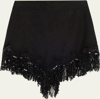 Kobi Halperin Ashlyn Sequin Fringe Lace-Trim Shorts