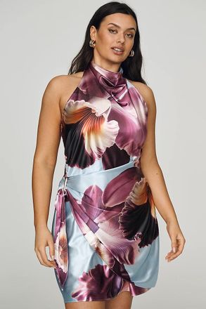 Maeve Draped Halter Satin Mini Dress
