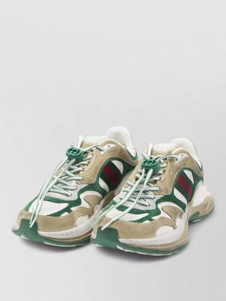 Gucci drawstring sneakers suede monogram web detail