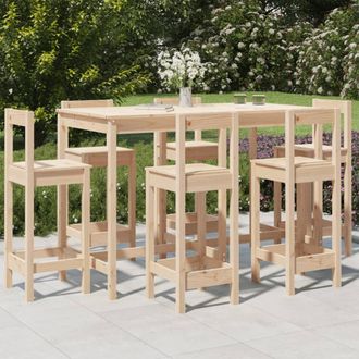 vidaXL Set De Mesa Y Taburetes Altos Jard&iacute;n 7 Pzas Madera Maciza Pino Vidaxl