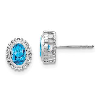 Diamond2Deal 10k White Gold Oval Blue Topaz Stud Earrings