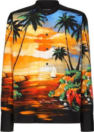 Dolce & Gabbana sunset-print collarless shirt - men - Cotton - 39 - Black