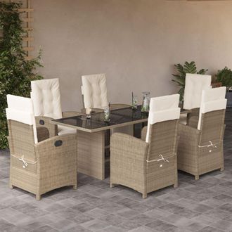 vidaXL Set Comedor De Jard&iacute;n 7 Pzas Con Cojines Rat&aacute;n Sint&eacute;tico Beige Vidaxl