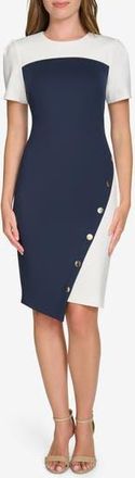 Tommy Hilfiger Asymmetric Scuba Sheath Dress in Sky Capt/i at Nordstrom Rack, Size 16