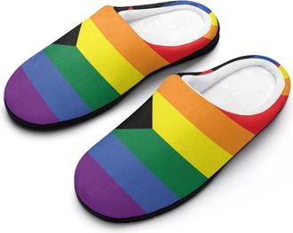 Generic Social Justice Proud Flag Slippers Men Winter Warm Cotton Anti-Slip Indoor Slip-Ons House Shoes