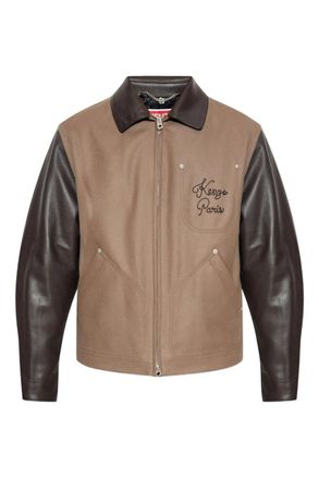 Kenzo CHAINSTITCH LEATHER WOOL BLOUSON Size: L, colour: TAUPE