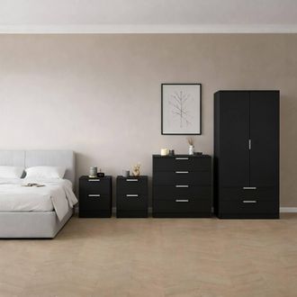 Home Discount Vida Designs Trega 4Pc Bedroom Set(2Dr Bedsidex2, 4Dr Chest, Wardrobe) in Black