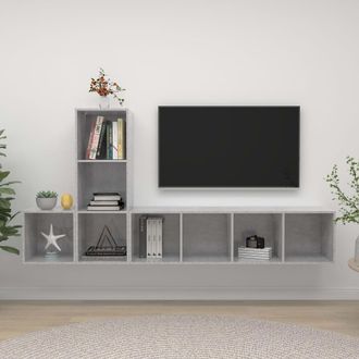 vidaXL Vidaxl - Set De Muebles De Sal&oacute;n 3 Pzas Madera Ingenier&iacute;a Gris Hormig&oacute;n