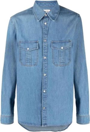 Zadig&Voltaire Overhemden, Heren, Blauw, XL, Denim, Denim overhemd met sloganprint