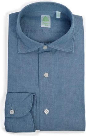 Finamore Gaeta Chambray Overhemd met Zachte Kraag - Heren - Zakelijke Overhemden - Blauw - XL - Overhemden