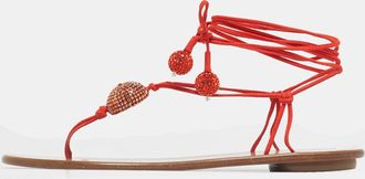 Aquazzura Orange Suede Jackie Ankle Wrap Flat Slide