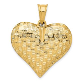 Diamond2Deal 14k Yellow Gold Polished Basket Weave Pattern 3-D Heart Pendant