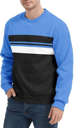 Generic Mens Colorblock Long Sleeve Round Neck Shirt Thermal Pullover Sweatshirt (UK, Alpha, XXL, Regular, Regular, 6)