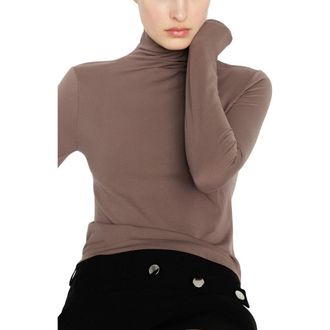 Mango Seamless Turtleneck Top in Light/Pastel Brown at Nordstrom, Size Medium