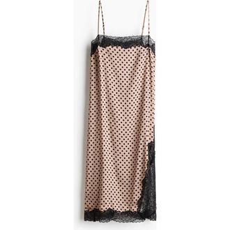 H&M Lace-trimmed Slip Dress in Beige/polka Dot at Nordstrom, Size X-Small