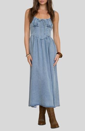 Blu Pepper Chambray Corset Midi Dress at Nordstrom, Size Medium
