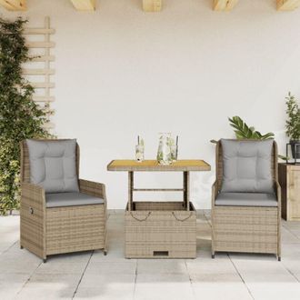 vidaXL Sillas Y Mesita De Jard&iacute;n 3 Piezas Rat&aacute;n Sint&eacute;tico Coj&iacute;n Beige Vidaxl