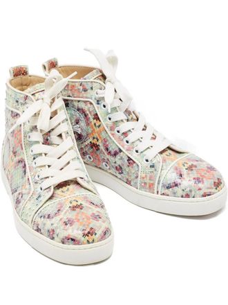 Christian Louboutin Louis snakeskin-pattern high-top sneakers - women - Rubber/Calf Leather/Snakeskin - 36 - White