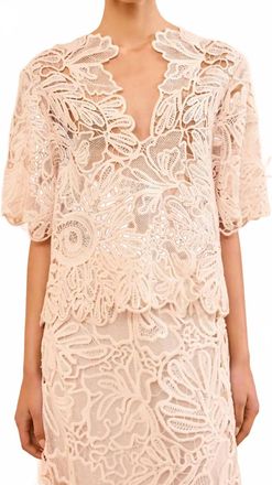 Ulla Johnson Dua Corded Lace Short Sleeve Top In Chalk