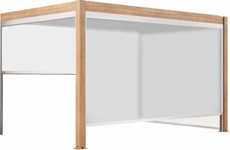 Oviala P&eacute;rgola bioclim&aacute;tica adosada de 3x4m y 3 persianas de madera blancas
