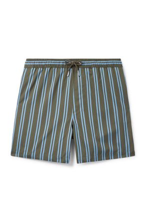 Mr P. Straight-Leg Mid-Length Striped Swim Shorts