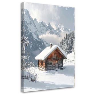 Feeby Cuadro Sobre Lienzo, Paisaje Invierno Nieve Caba&ntilde;as De Monta&ntilde;a Monta&ntilde;as, 80x120