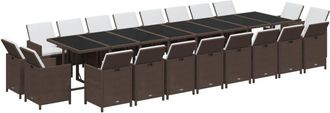 vidaXL Juego Comedor Jard&iacute;n 21 Pzas Con Cojines Rat&aacute;n Sint&eacute;tico Marr&oacute;n Vidaxl