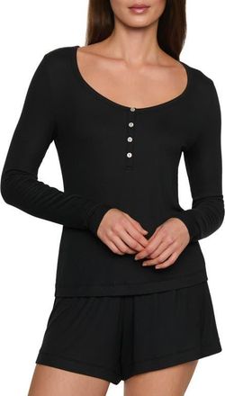 Eberjey Dream Rib Long Sleeve Pajama Henley in Black at Nordstrom, Size X-Large