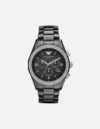 Emporio Armani Womens Emporio Armani AR1455 Ceramica Ladies Crystal Watch - Black