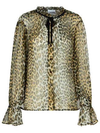 Ganni Leopard Print Viskose -Shirt