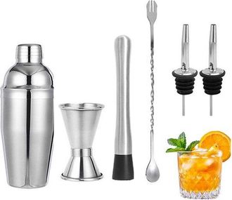 OEM Juego De Cocteler&iacute;a De 6 Piezas, Coctelera De 750 Ml, Acero Inoxidable, Filtro Incorporado, Margaritas Y Licores, Color Plateado