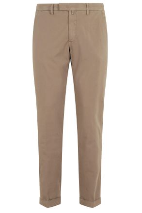 BRIGLIA 1949 Biscuit Flat-Stomach Cuffed Hem Cotton Straight-Leg Pants