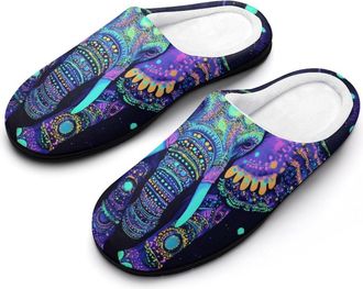 Generic Elephant Glowing Mens House Slippers Memory Foam Washable Cotton Slip on Home Shoes
