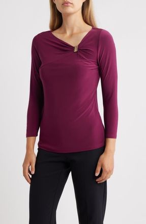 Anne Klein Gathered Asymmetric Neck Top in Chianti at Nordstrom, Size X-Large