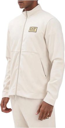 Emporio Armani Emporio Armani Ea7, Hoodies & sweatvesten, Heren, Wit, S, Polyester, Felpa Effetto Velluto