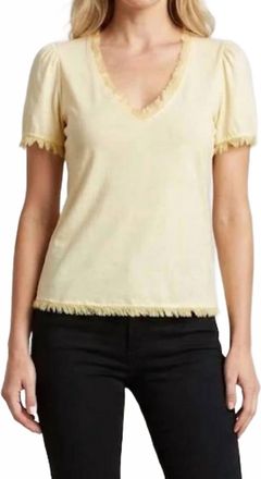 Maven West Mixed Media Short Sleeve Top In Lemon