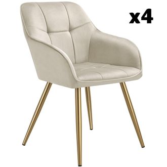 TecTake 4 sillas de comedor, aterciopeladas, 58 x 62 x 82 cm, crema/oro